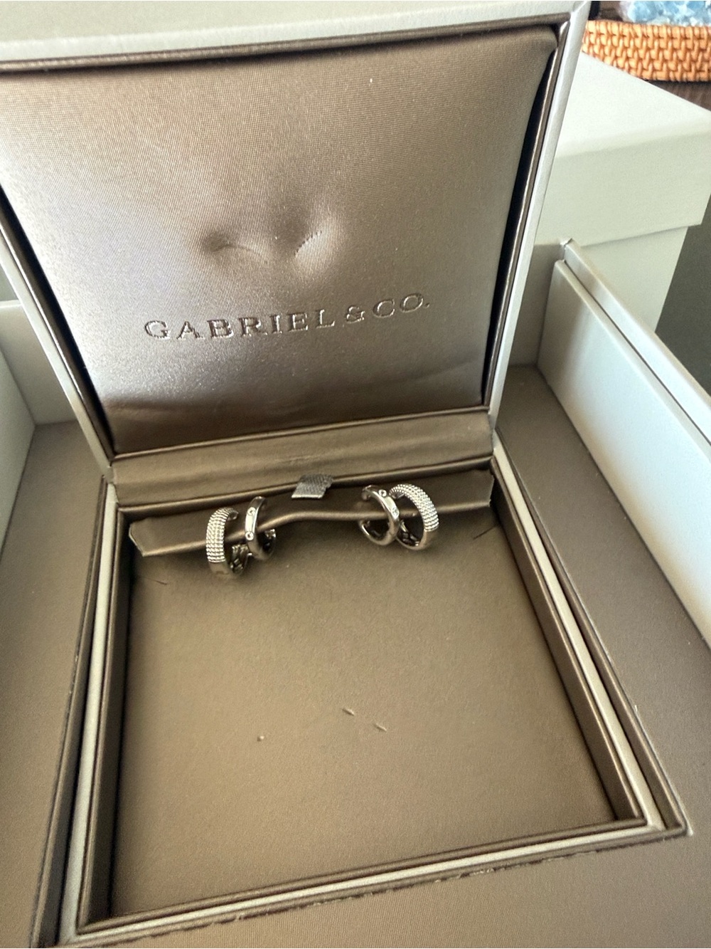 NWT Gabriel & Co. Sterling silver genuine diamond Huggies w Box & paperwork - Picture 2 of 5